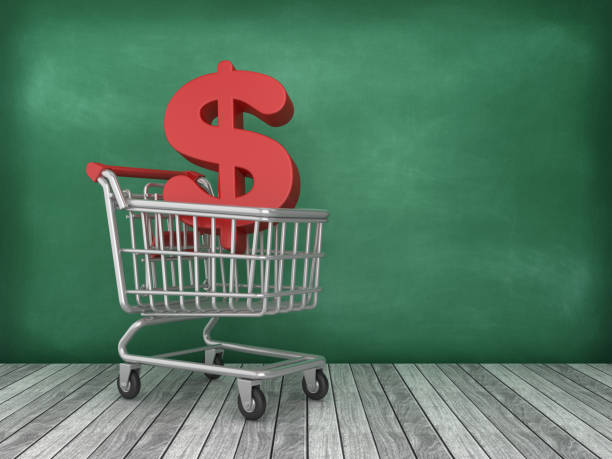 Shopping Cart with Dollar Sign on Chalkboard Background - 3D Rendering