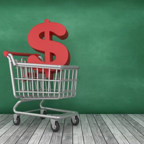 Shopping Cart with Dollar Sign on Chalkboard Background - 3D Rendering